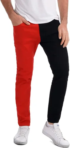 Miniatura 3 de LONGBIDA Pantalones de mezclilla ajustados para hombre con diseño de retazos elásticos de moda