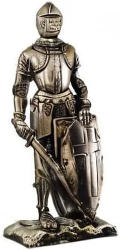 Miniatura 2 de Crusader Knight Estatua de resina fundida en frío con acabado plateado, 7 pulgadas (8718)