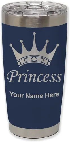 Miniatura 19 de LaserGram Vaso aislado al vacío de 20 onzas, corona de princesa, grabado personalizado incluido (negro)