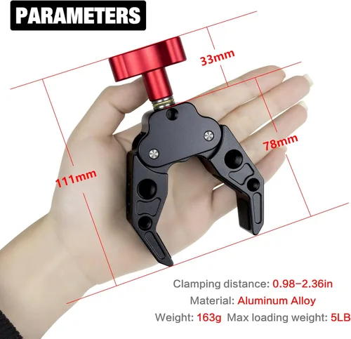 Miniatura 4 de Super Clamp con perno estándar de 1/4 y 3/8 para estudio de video fotográfico, abrazadera de cangrejo de cámara fotográfica para cámaras
