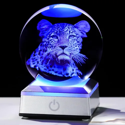 Figura de Escultura 3D de Guepardo en Bola de Cristal con Base de Luz Colorida, Regalos de Guepardo para Mujeres y Hombres en Navidad y Cumpleaños,