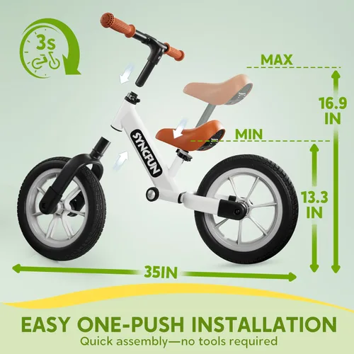 Miniatura 2 de SYNCFUN Bicicleta de Equilibrio de 12'' para Niños Pequeños de 2, 3, 4, 5 Años, Bicicleta Ligera con Asiento Ajustable y Neumáticos de Goma