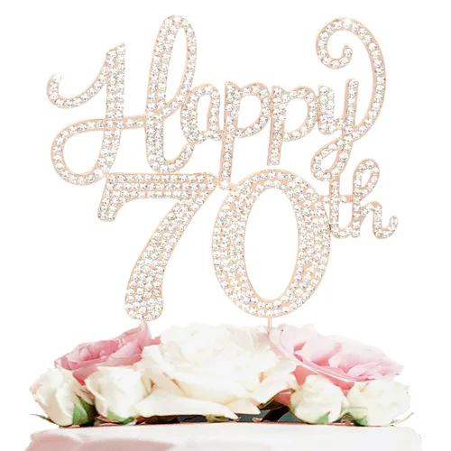 Miniatura 112 de LASKYER Decoración de feliz cumpleaños número 10, decoración de pastel de diamantes de imitación dorados de 10º cumpleaños – Letrero de metal
