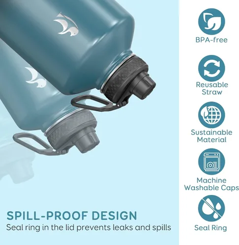 Miniatura 5 de Coolflask Botella de agua de 20 onzas aislada con pajilla, 3 tapas de metal de acero inoxidable, botella de agua de boca ancha para deportes u