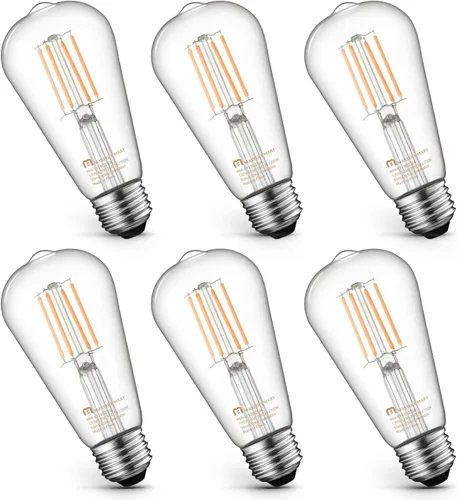 MASTERY MART Paquete de 6 bombillas Edison vintage, bombilla LED E26 de 5.5 W equivalente a 60 W, regulable, blanco suave de 2700 K, ST19 antiguo de