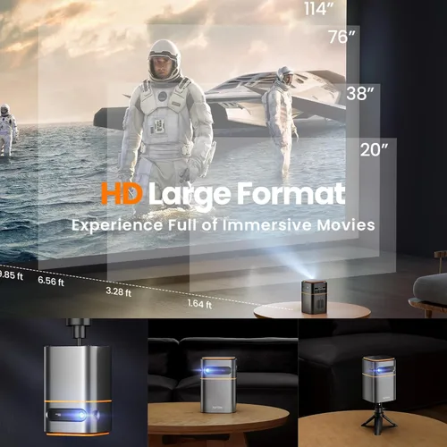 Miniatura 3 de Mini proyector con WiFi 5G, proyector pequeño HD de 1080P de corto alcance con trípode, proyector al aire libre para teléfono, proyector portátil