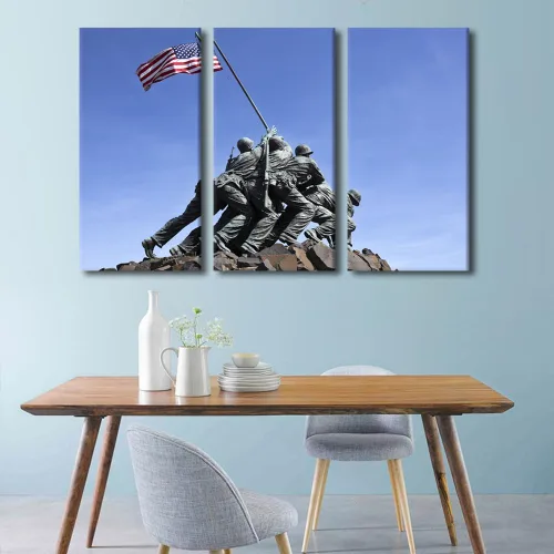 Miniatura 2 de Arte de pared de 3 paneles para sala de estar, imágenes de bandera estadounidense, impresiones sobre lienzo, arte de pared para el hogar, hotel