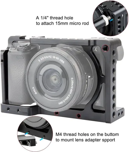 Miniatura 4 de NICEYRIG Jaula para cámara Sony A6300 A6400 A6100 A6000 con rosca 1/4 y zapata fría - 083
