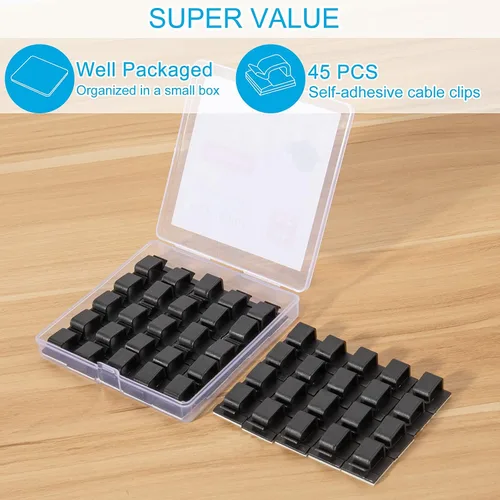 Miniatura 2 de Clips adhesivos grandes para cables (45 unidades, negro), clips de alambre mejorados para cables eléctricos, clips de cable adhesivos para organizar