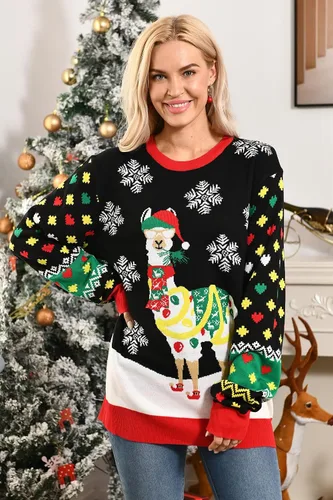Miniatura 2 de RAISEVERN Suéter feo de Navidad para mujer, suéter de punto de manga larga, cuello redondo
