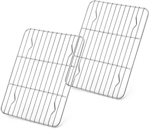 E-far Juego de 2 estantes pequeños para hornear, de acero inoxidable, tamaño de 8.6 x 6.2 pulgadas, no tóxico y libre de óxido, apto para horno