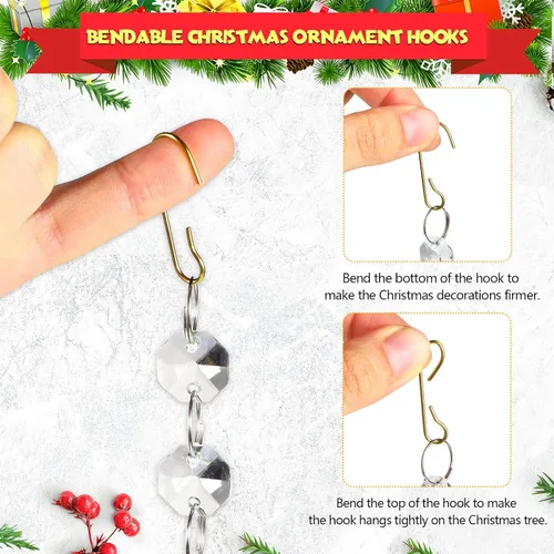 Miniatura 3 de Hotop 120 ganchos dorados para adornos, ganchos colgantes de alambre de metal flexible de Navidad con caja de almacenamiento para árbol de Navidad