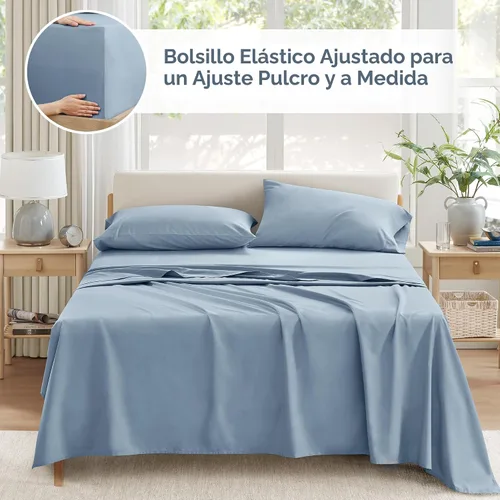 Miniatura 7 de Comfort Spaces Juego de sábanas 100% algodón transpirable, ligero, suave, con bolsillo elástico de 12 pulgadas que se adapta a colchones de hasta 14