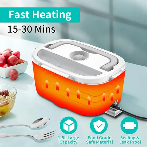 Miniatura 2 de CHARMDOO Fiambrera Eléctrica, Calentador de Alimentos 12V 24V 110V, 80W Fiambrera de Calentamiento Más Rápido para Coche/Camión/Casa, Cajas