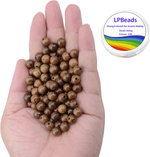 Miniatura 2 de Cuentas sueltas de 0.315 pulgadas/8mm de piedra natural redonda para hacer joyas con cordón elástico Madera