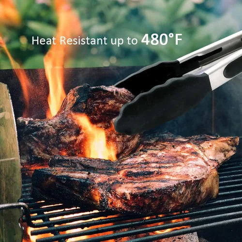 Miniatura 5 de Alimat PluS Juego de 3 pinzas de cocina de silicona, pinzas de cocina con puntas de silicona, incluyendo espátula (12 pulgadas) para girar