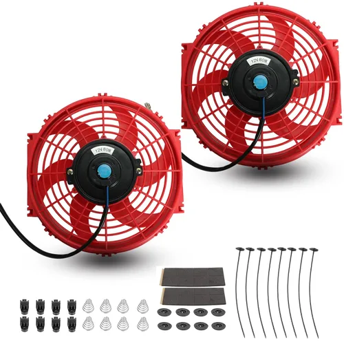 Miniatura 9 de 2 piezas, ventilador eléctrico universal delgado de alto rendimiento, tire/empuje, 10 pulgadas, 12V 80W, kit de montaje, negro