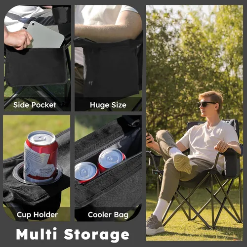 Miniatura 4 de Colegence Sillas de Camping Plegables de Tamaño Grande - Soporte de 450 LBS Silla de Campamento de Servicio Pesado con Cojín Acolchado, Sillas Negro