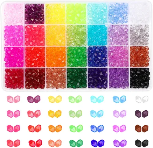 Miniatura 8 de PAXCOO 5600 Piezas de Cuentas de Cristal para Hacer Joyería, Pequeñas Cuentas de Acrílico Facetadas para Manualidades, Cuentas Bicónicas de Gema