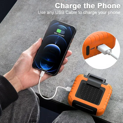 Miniatura 6 de Mini ventilador de cintura portátil recargable con tiempo de trabajo de 23 horas, flujo de aire fuerte de 6200 RPM, 3 niveles de velocidad, Naranja