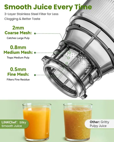 Miniatura 6 de LINKChef Exprimidor de prensa en frío – Exprimidor de 250 W, canal de alimentación grande de 5.12 pulgadas para frutas y verduras enteras