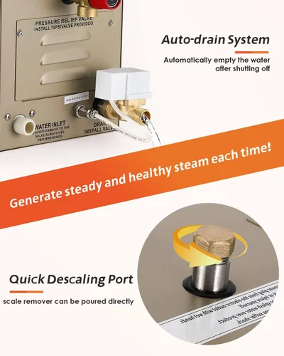 Miniatura 4 de Kit generador de ducha de vapor de 15 KW para baño, sauna, spa, cabezal de vapor de aromaterapia, sistema de autodrenamiento, controlador