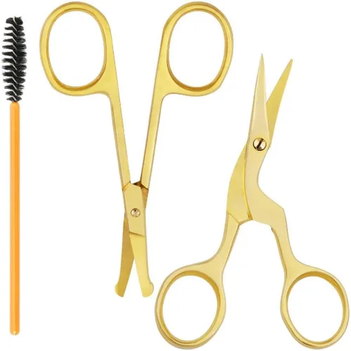 FAMCO - Tijeras de cejas con peine, kit profesional de cejas para mujeres, kit de cejas para tijeras de belleza con punta de seguridad curvada y