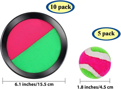 Miniatura 2 de Cooraby Juego de 5 juegos de palas para lanzar y atrapar pelotas, adecuado para deportes, playa y fiesta con bolsa de almacenamiento, 10 paletas y 5