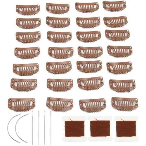 Miniatura 12 de 20 clips de metal a presión para extensiones de cabello DIY con clip, 9 dientes, 0.04 oz/pieza, 9 dientes, 0.04 oz/pieza, color marrón oscuro Marrón