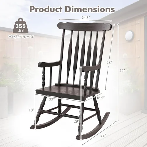 Miniatura 3 de Tangkula Mecedora para patio de madera de goma maciza, silla mecedora de porche al aire libre con marco de madera de goma, mecedora de madera