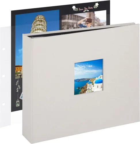 1DOT2 Álbum de fotos de 10 x 10 pulgadas con 3 anillos para manualidades, con 30 fundas de plástico, 60 páginas y cubierta de tela para bebés,