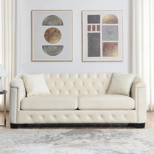 Miniatura 10 de mikibama Juego de sofá de terciopelo Chesterfield de lujo de 2 piezas para sala de estar, muebles de decoración moderna, sofá seccional, sofá de 3