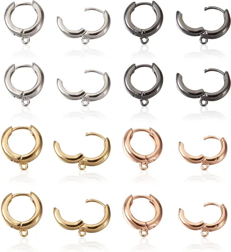 Miniatura 13 de Fashewelry 14 aretes de aro de oro de 18 quilates de latón Huggie aros aros aros con lazo para mujer, aretes colgantes para hacer joyas 4-Forma mixta