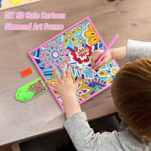 Miniatura 5 de ZUYUSUT Kits de pintura de diamantes de flores para niños con marco de madera para niñas, manualidades, diamantes de imitación por números, kits