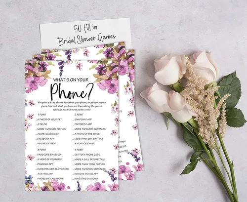 Miniatura 4 de Paquete de 50 tarjetas florales de Whats On Your Phone Bridal Shower Juego de despedida de soltera