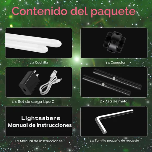 Miniatura 4 de Oueyes Sables de luz con empuñadura de metal para duelo, sables de luz RGB de 16 colores, sonido FX, hoja doble, espada recargable para niños