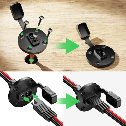 Miniatura 6 de Conector SAE Enchufe de Alimentación Puerto Lateral de Pared, Cable de 10 AWG Resistente a la Intemperie Conector de Montaje en Panel de Conexión