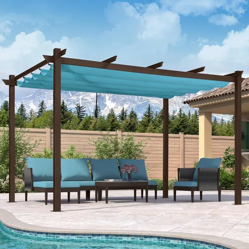 Miniatura 50 de PURPLE LEAF Pérgola Retráctil de 10' x 13' para Exteriores de Aluminio Blanco con Toldo de Sombra para Patio Refugio Moderno Marrón para Jardín