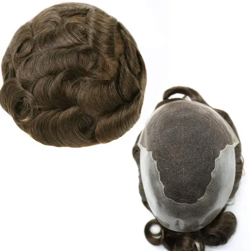 Miniatura 38 de Peluca de repuesto de cabello natural de poliuretano con encaje frontal para hombre (7x9 pulgadas, densidad de luz, 1B40# negro natural con 40% gris)