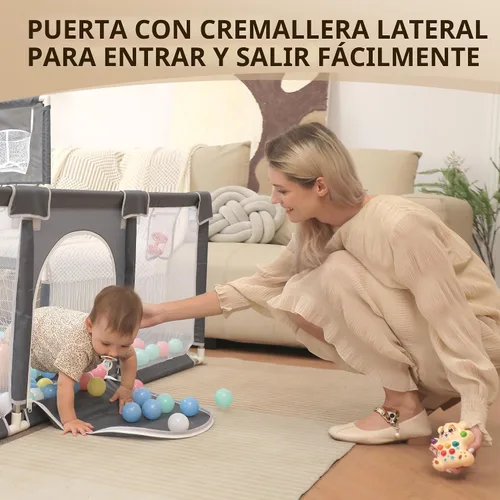 Miniatura 5 de Corralito para bebés y niños pequeños, 73"x71" corralito para bebés con alfombra para interiores y exteriores con corralito transpirable con pelotas