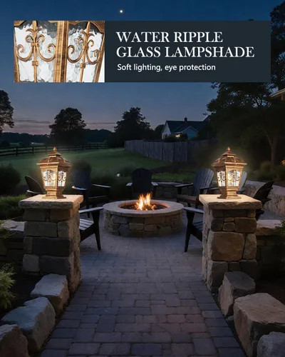 Miniatura 4 de Paquete de 2 luces de poste para exteriores, lámpara de poste de bronce, luces de calle antiguas para patio, jardín, césped de cerca, camino