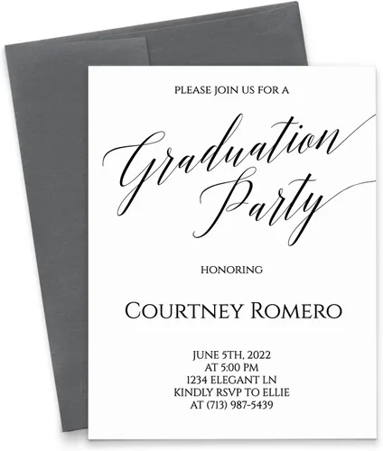 Miniatura 7 de Modern Pink Paper Invitaciones para fiesta de graduación con gorra y diploma 2025, invitaciones personalizadas para fiesta de graduación con borde