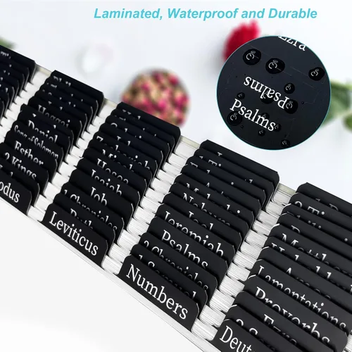 Miniatura 2 de Pestañas negras de la Biblia para mujeres/hombres/niños, 100 pestañas laminadas de la Biblia católica, Antiguo y Nuevo Testamento, pestañas
