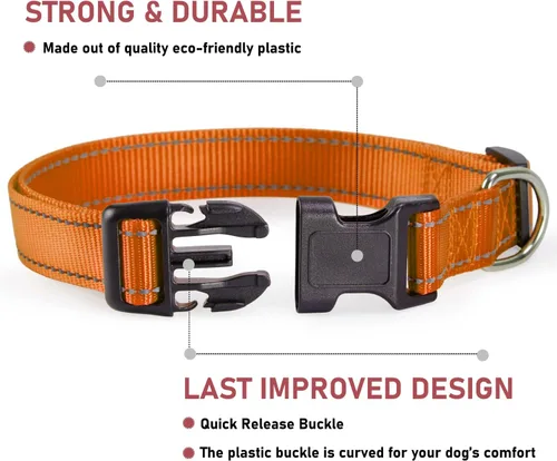Miniatura 2 de Collar de perro reflectante con hebilla ajustable de nailon, collares de seguridad para perros pequeños, medianos y grandes, color naranja XXS