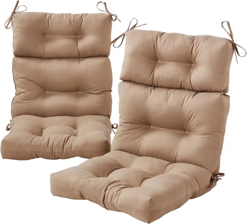Miniatura 20 de Cojines para silla de respaldo alto para exteriores, diseño de asiento y respaldo con bisagras de una pieza, reversibles con 4 lazos, tela