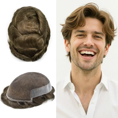 Miniatura 93 de LYRICAL HAIR Sistema de cabello humano con encaje frontal francés para hombres, tupé de piel de polietileno para hombres, línea capilar natural
