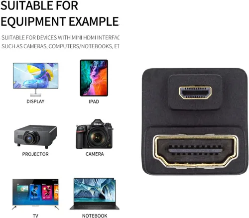 Miniatura 8 de CY Cable 4K 360 grados hacia abajo opuesto en forma de U en ángulo trasero Micro HDMI 1.4 macho a HDMI hembra adaptador de extensión convertidor