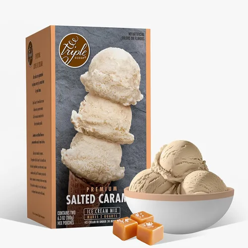 Triple Scoop - Mezcla de helado de caramelo salado prémium para hacer helados. Simple, fácil, delicioso. De mezcla gourmet a máquina en 5 minutos,