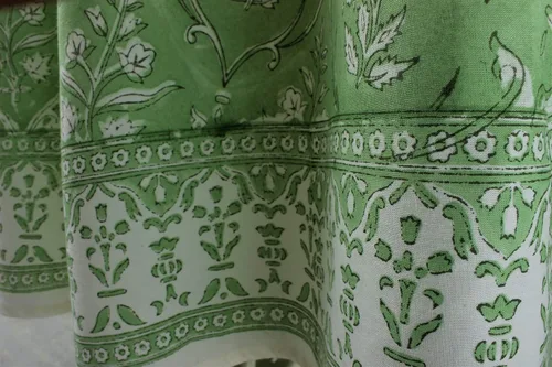 Miniatura 7 de Ridhi Mantel redondo con estampado de bloque a mano, 100% algodón, reutilizable, color verde pera de 132 pulgadas, mantel decorativo para uso diario
