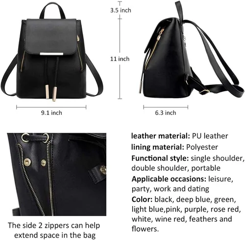 Miniatura 2 de Pahajim - Mochila de cuero sintético con zíper, casual, a la moda, para mujer